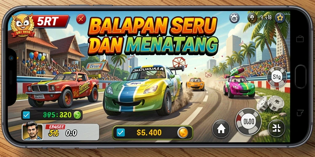 Screenshot utama 5RT yang menampilkan aksi balapan yang mendebarkan.
