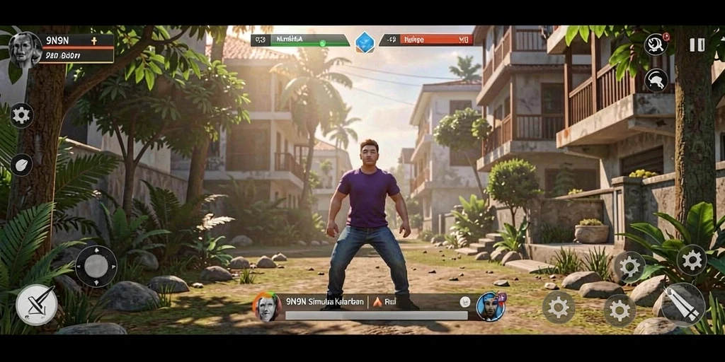 Tangkapan layar gameplay 9N9N yang menunjukkan aktivitas simulasi interaktif.