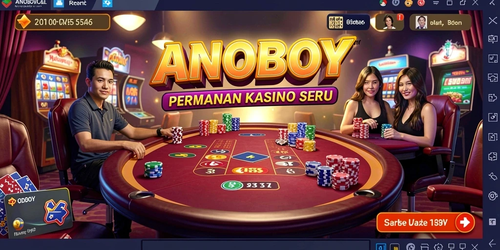 Screenshot gameplay ANOBOY yang menunjukkan suasana kasino yang menarik.