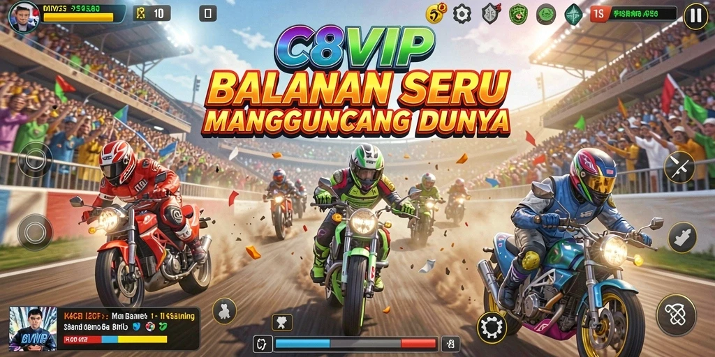 Gameplay C8VIP yang mendebarkan dengan mobil balap yang cepat.