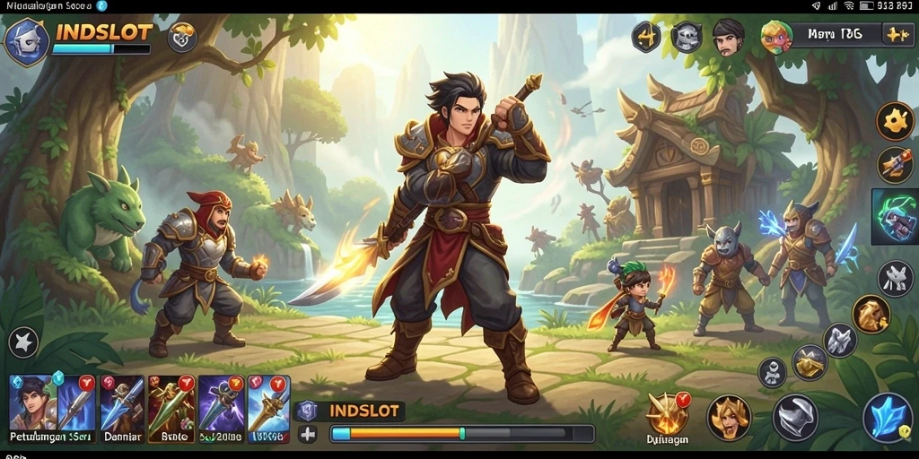 Tangkapan layar INDSLOT menampilkan aksi mendebarkan dan karakter unik dalam permainan RPG.