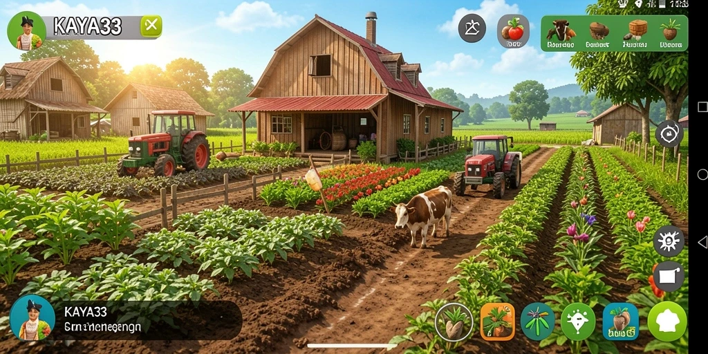 Tampilan gameplay menarik dari KAYA33 dengan aktivitas bertani yang seru.