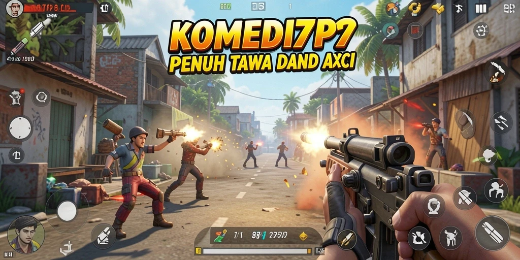 Tampilan gameplay seru dengan karakter lucu di KOMEDI77.