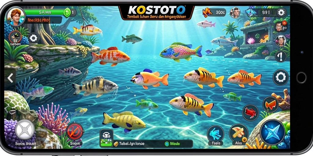 Tampilan menarik saat gameplay Tembak Ikan KOSTOTO.