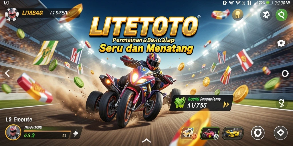 Tampilan gameplay menegangkan dari LITETOTO saat balapan di trek yang menantang.