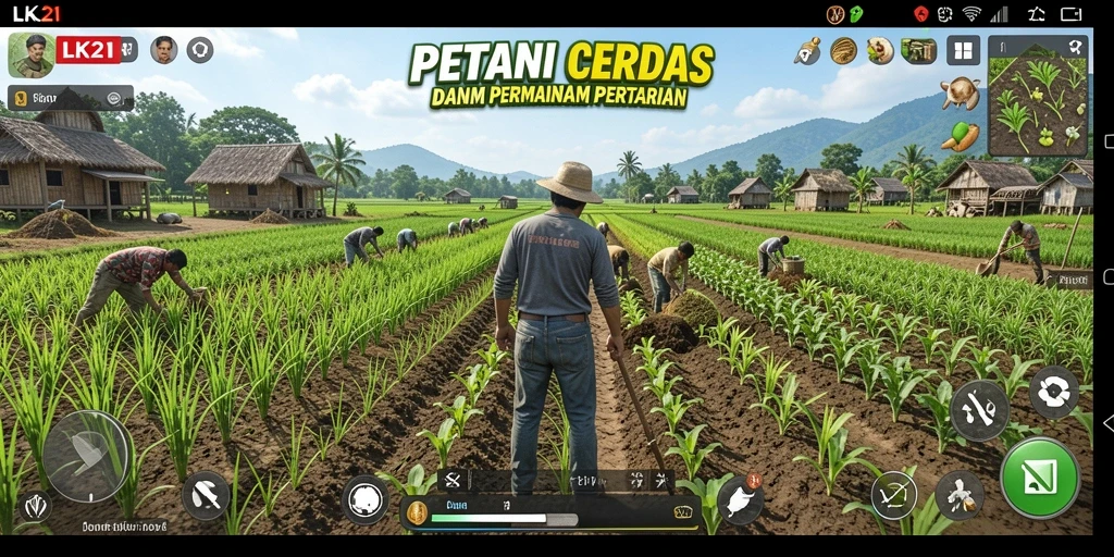 Tampilan gameplay LK21 yang menarik dengan kebun yang subur.