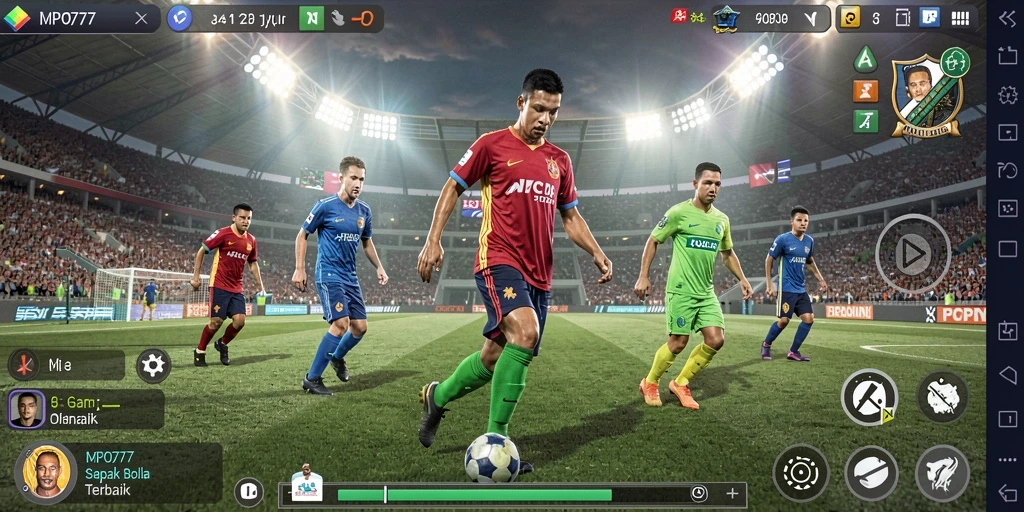 Screenshot MPO777 menampilkan aksi seru di lapangan sepak bola.