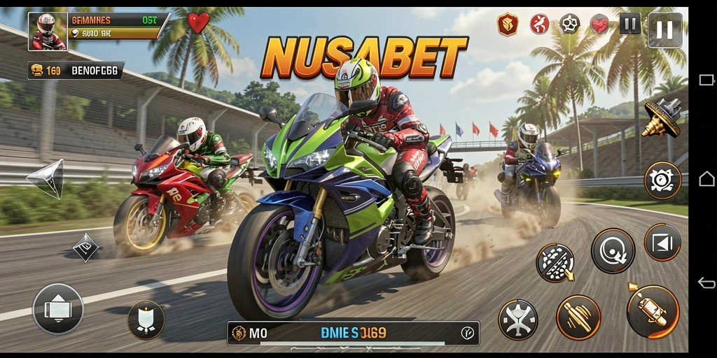 Tampilan gameplay balap motor yang mengasyikkan di NUSABET.