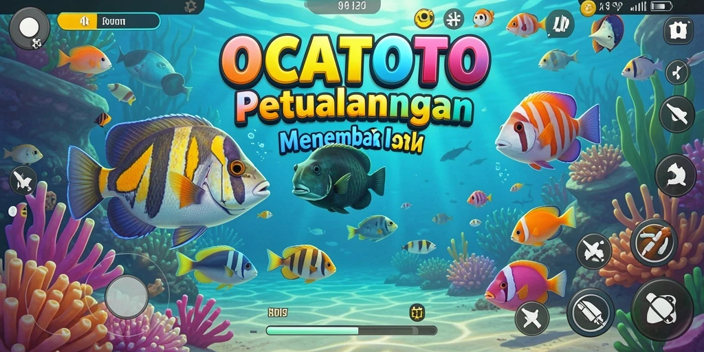 Screenshot OCATOTO menampilkan aksi mendebarkan dalam menembak ikan.