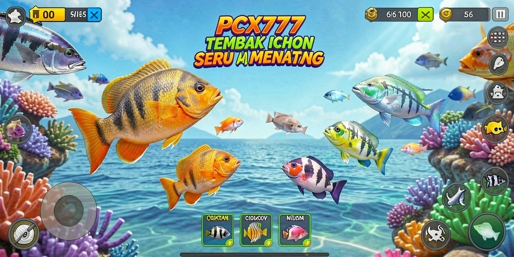 Tampilan gameplay menarik dari PCX777 yang menampilkan aksi Tembak Ikan.