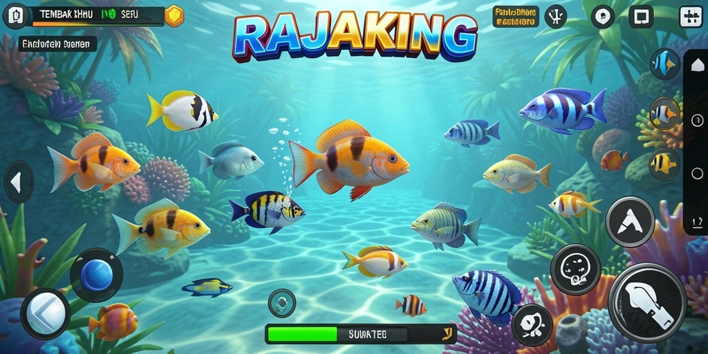 Tampilan gameplay seru dari RAJAKING saat menembak ikan.