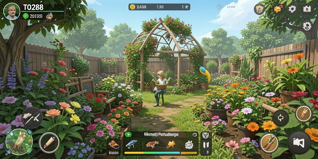Screenshot TO288 menampilkan aktivitas seru berkebun.