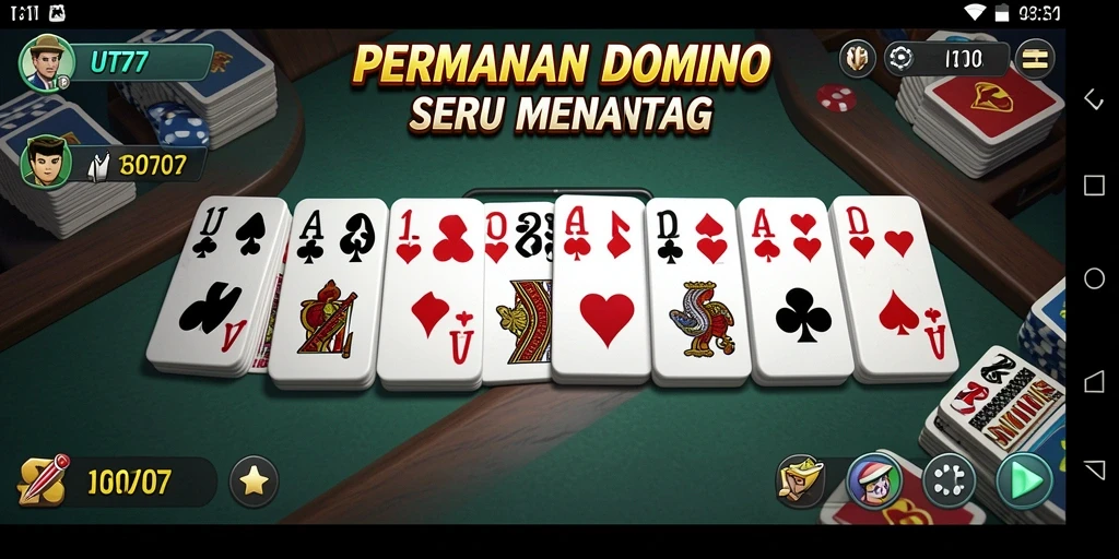 Screenshot UT77 menampilkan pengalaman bermain Domino yang interaktif dan seru.