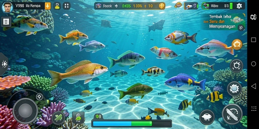 Tampilan gameplay V98 yang seru dan penuh aksi tembak ikan.