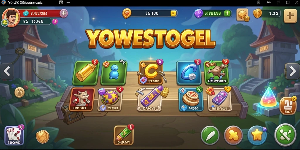 Screenshot gameplay utama YOWESTOGEL yang menunjukkan karakter sedang bekerja.