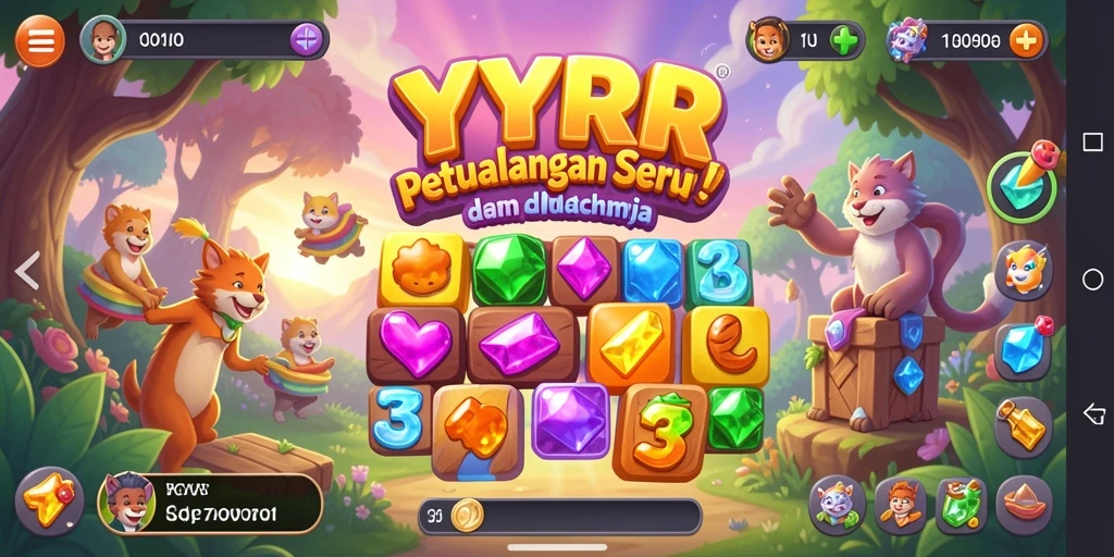 Tangkapan layar utama YYRR menampilkan gameplay Match-3 yang menarik.